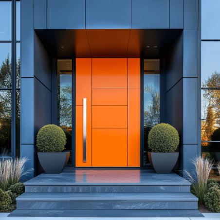 Schüco Hi-Line Entrance Doors- Orange Silver Handle